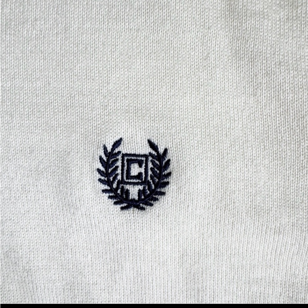 Chaps Men’s Medium Ivory Cream Sweater Vest 100% Cotton Navy Logo Preppy - Picture 7 of 7